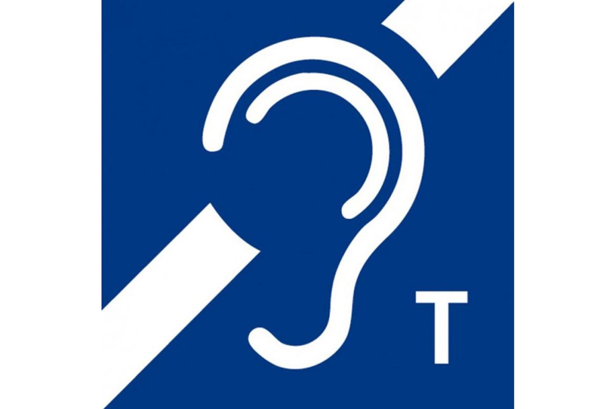 Symbol für das Vorhandensein einer induktiven Höranlage. 