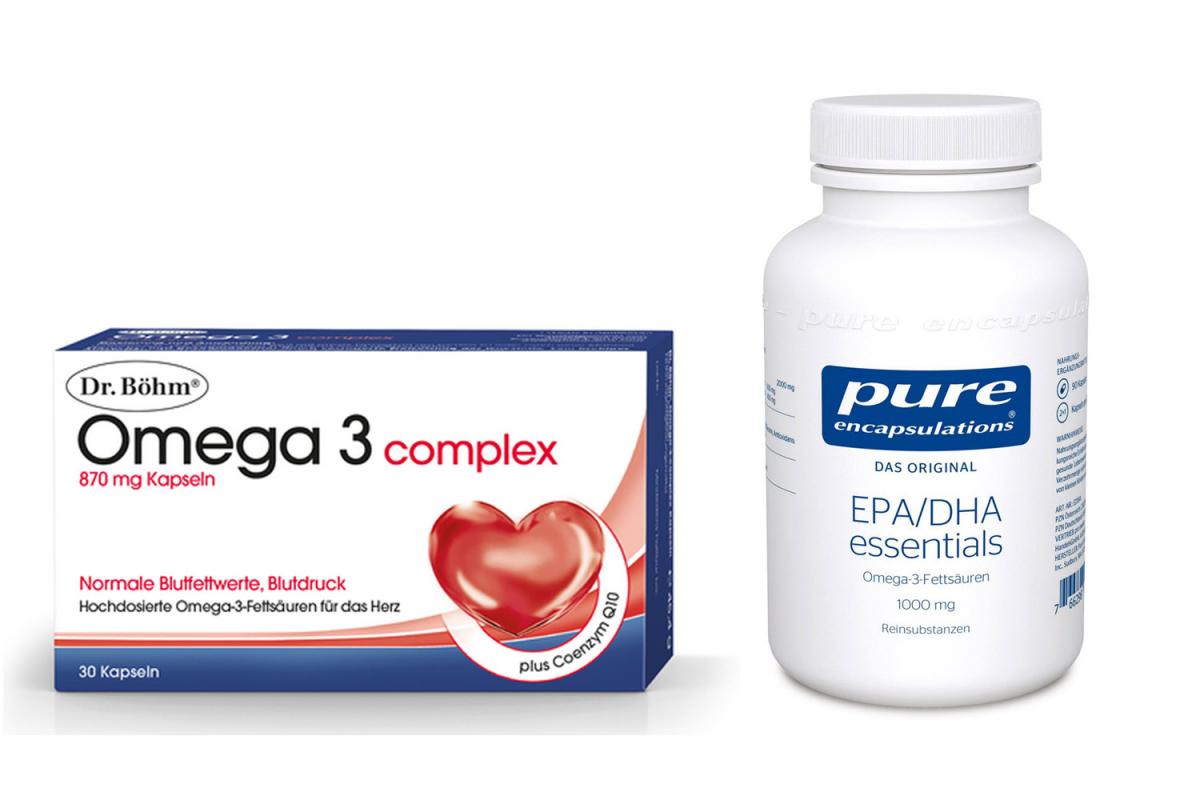 Omega 3-complex von Dr. Böhm und Omega 3-Kapseln von PURE
