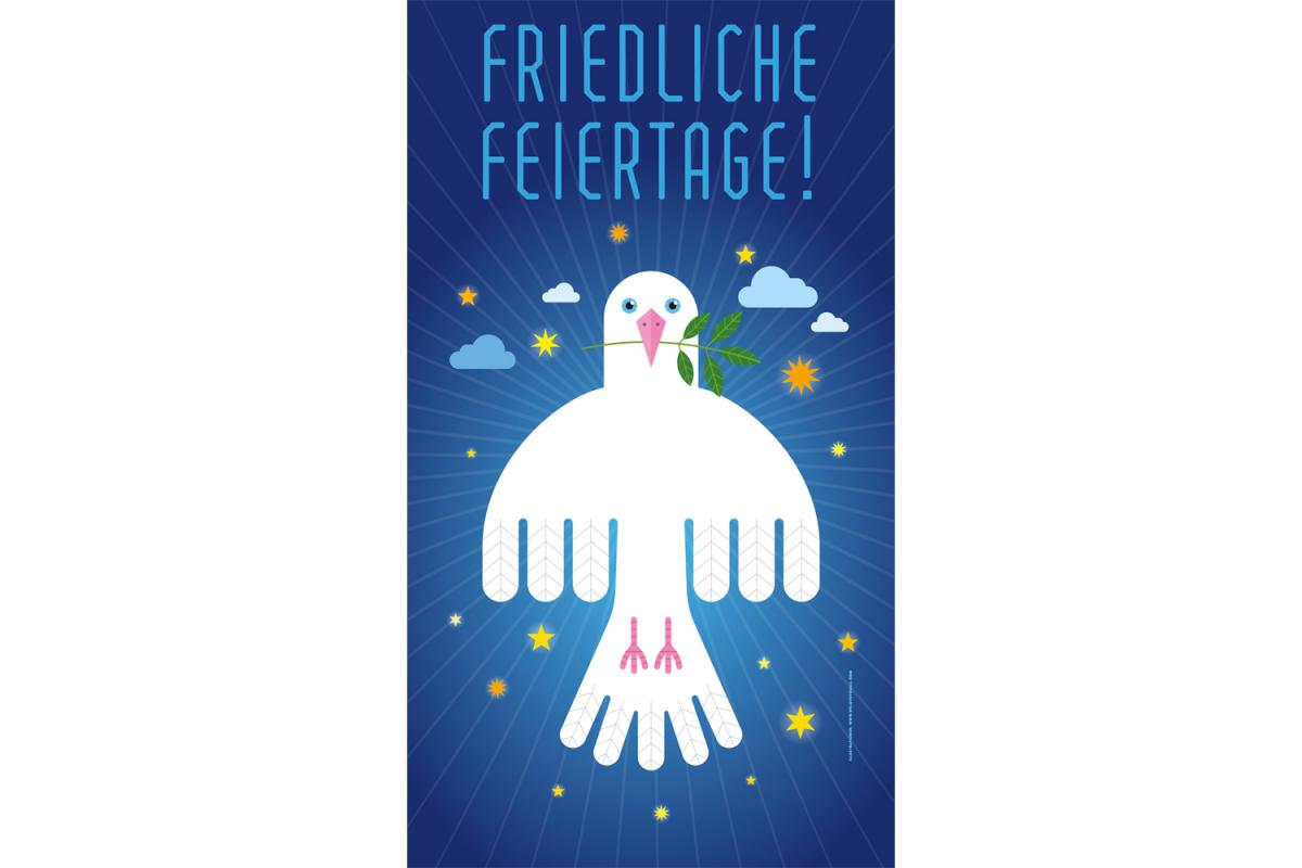 Illustration einer Friedenstaube mit dem Schriftzug