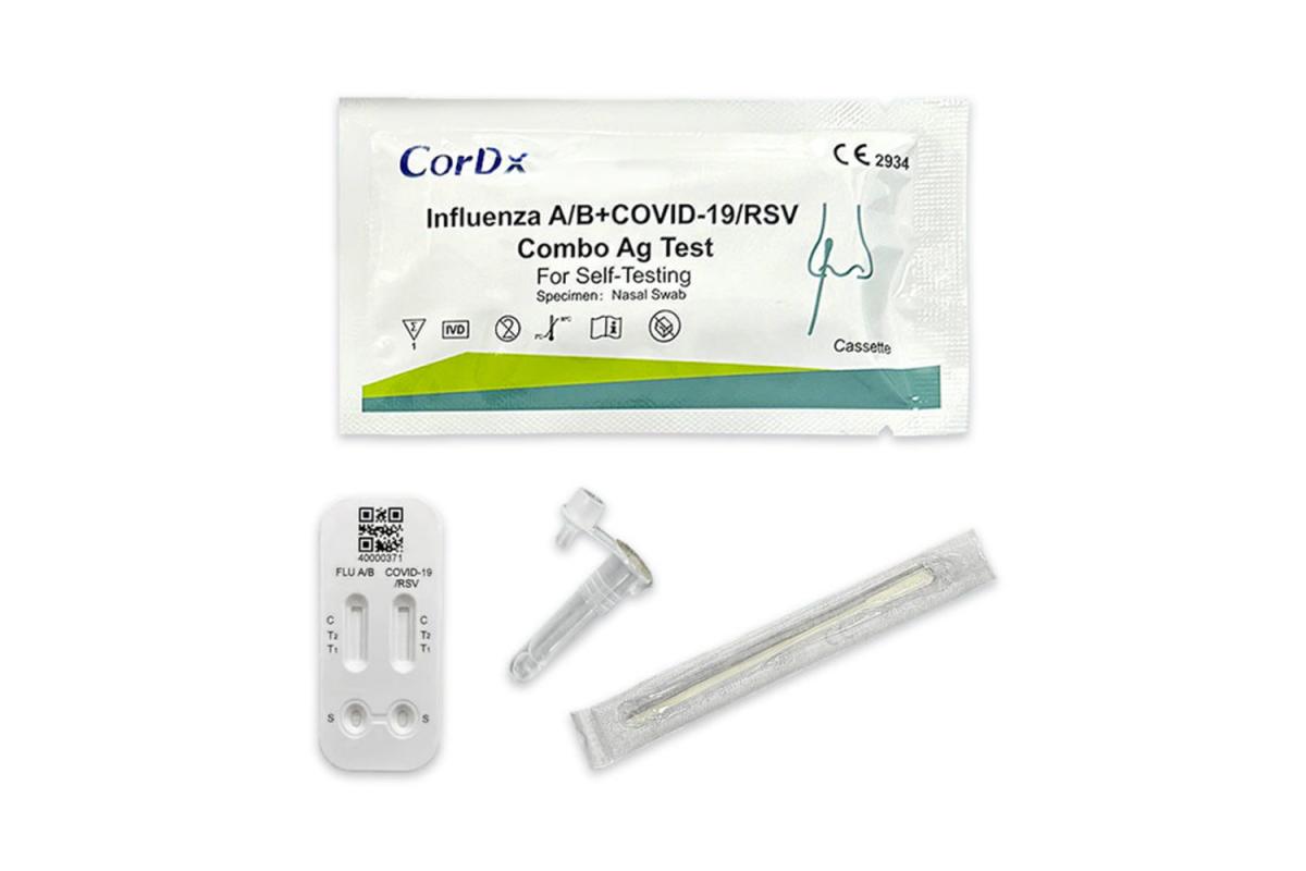 Bestandteile des Kombitests von CorDx auf SARS-CoV-2, Influenza A/B und RS-Virus zur Eigenanwendung zuhause